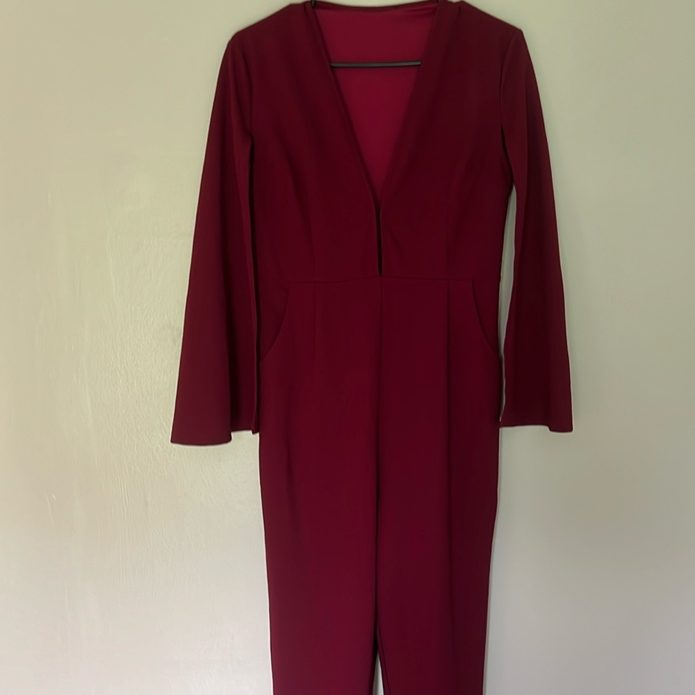 Maroon plunge jumpsuit, size small